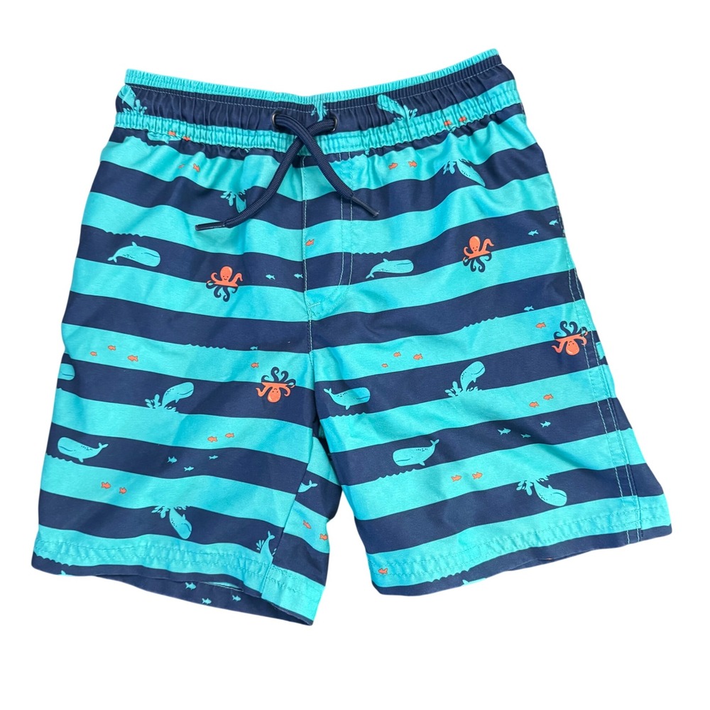 Carters Just One You Boys 5T Swim Trunks Blue Striped Whale Octopus Nautical‎